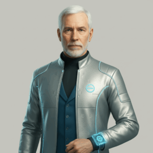 Dr Erwin in a silver suit